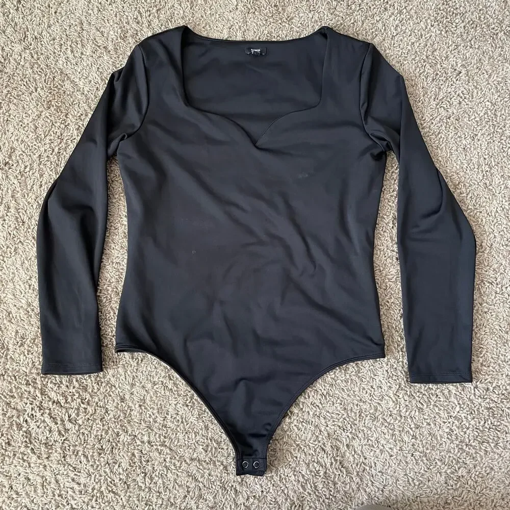 Express Body Contour Compression Sweetheart Neckline Bodysuit Blk longslv sz L - Picture 11 of 11